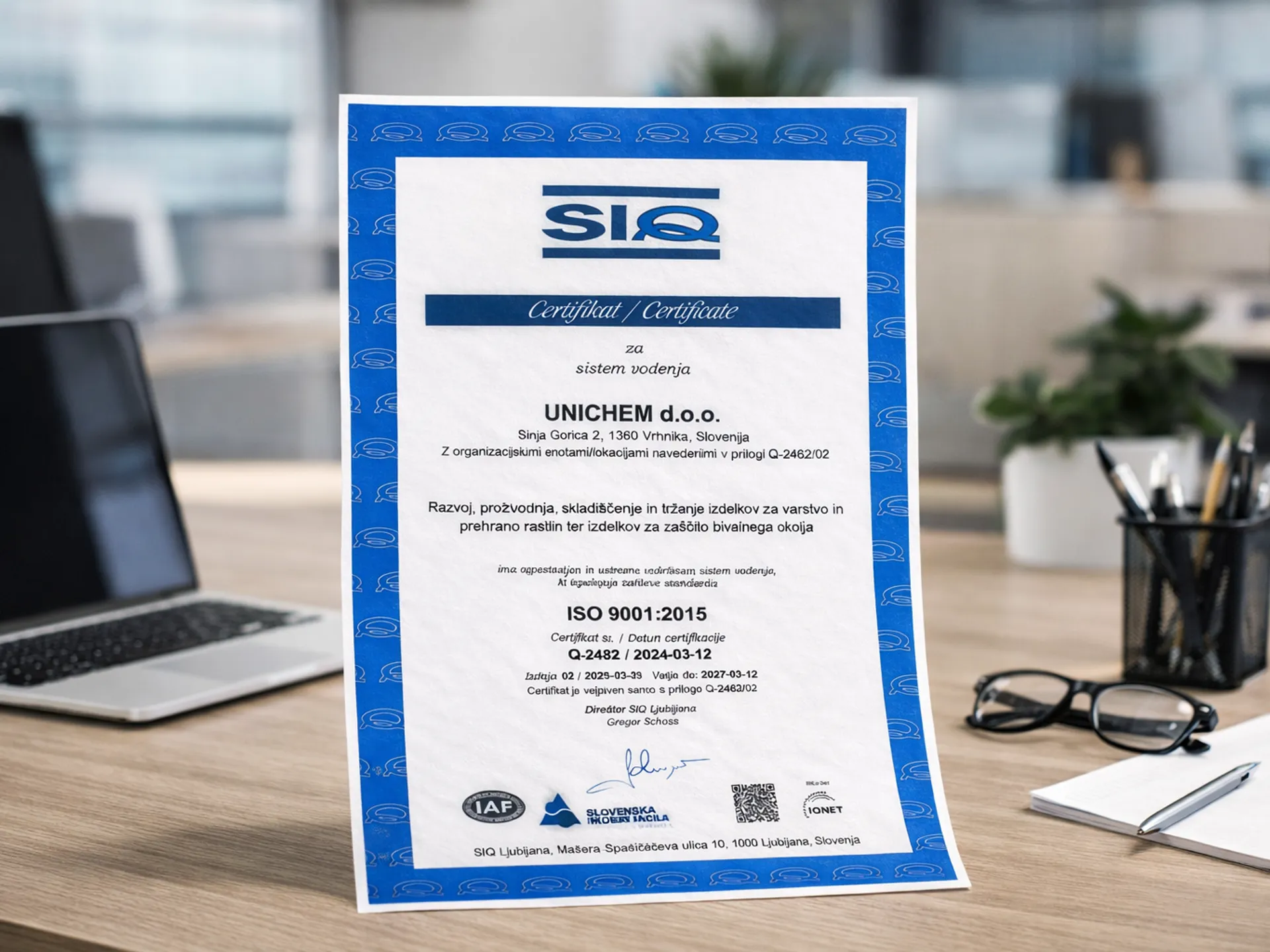 Unichem-ISO-certifikat