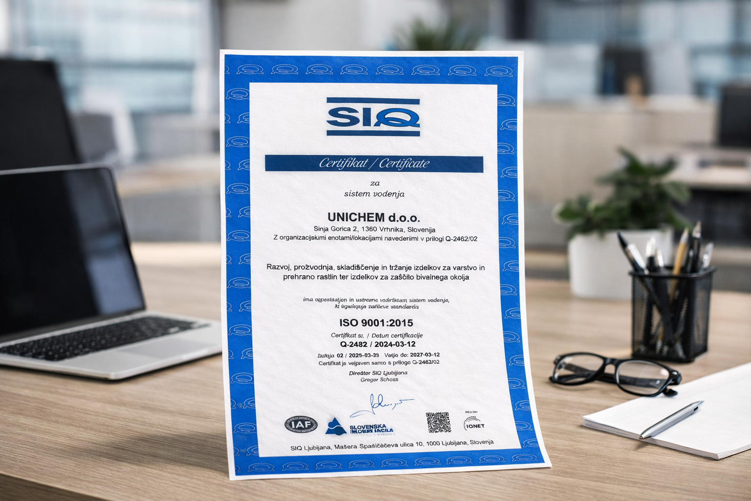 Unichem-ISO-certifikat